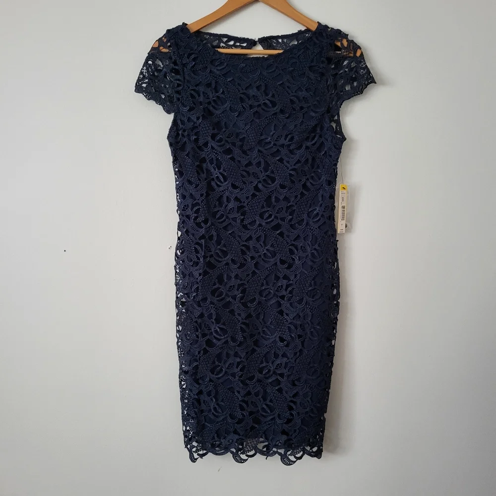 Alice + Olivia Clover Open Back Lace Navy Dress Wedding Cocktail Party - Picture 2 of 8